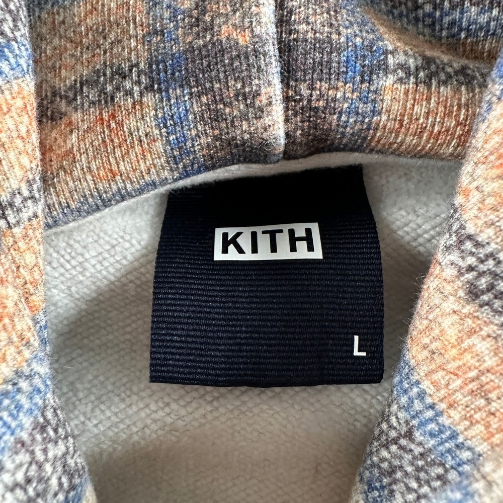 Kith Hoodie Mens L Plaid Pullover Pocket Beige Blue Rust Fleece Lined Relaxed‎ - Picture 3 of 8